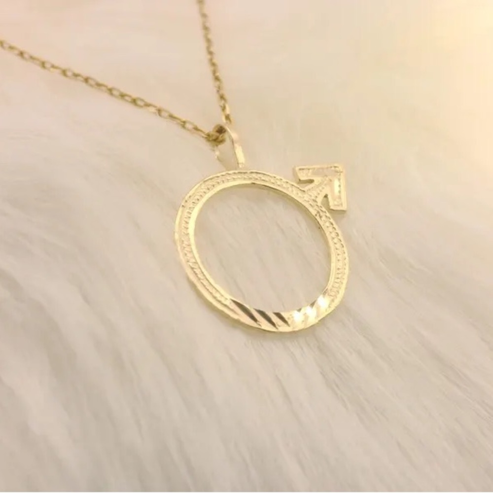 14k Solid Gold Boy Gender Sign, Male Gender Mars Symbol Charm Pendant